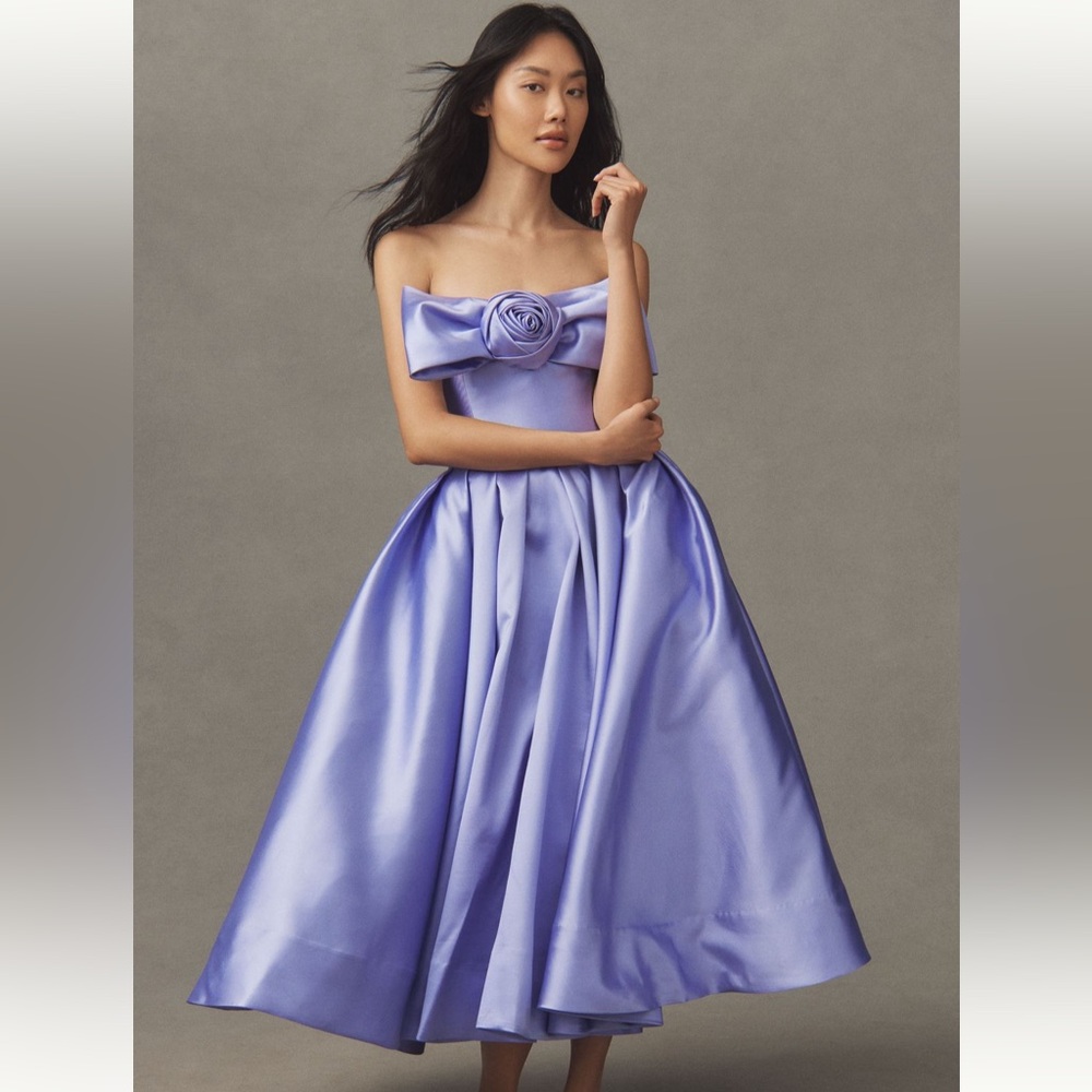 Hutch Siriana Elegant Lavender Strapless Bowtie Midi Dress Gown circular